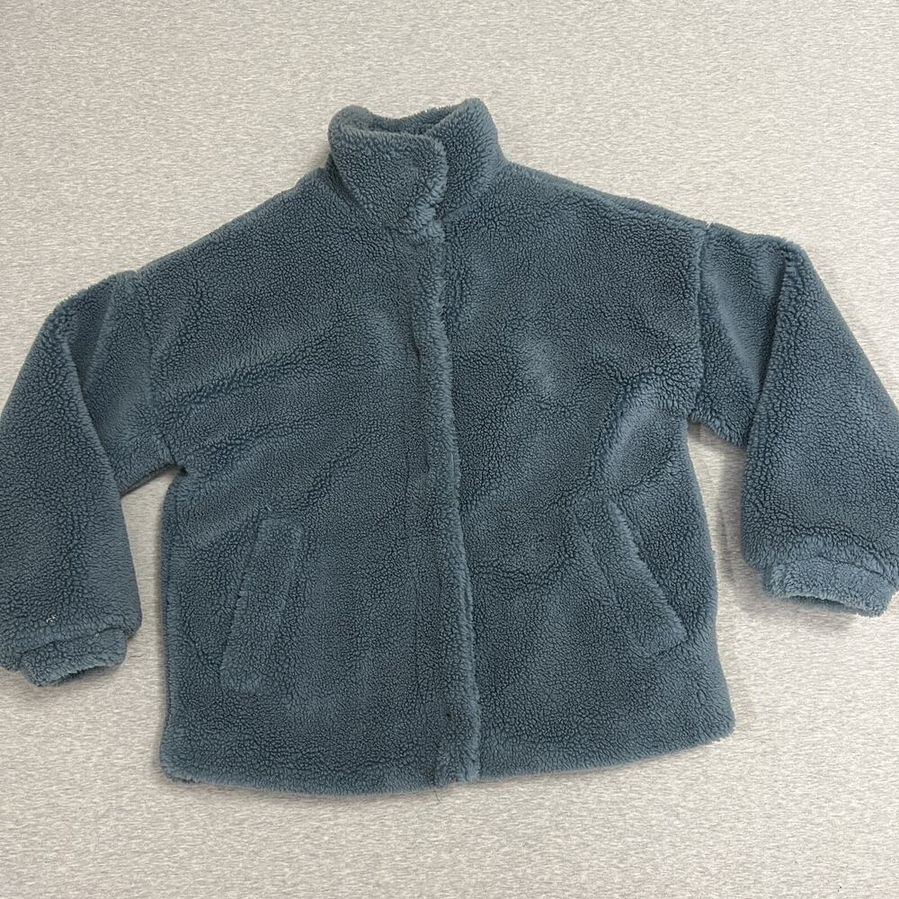 Forever 21 Jacket Womens Small Blue Teddy Bear Pile Fleece Pockets Cozy‎ Coat